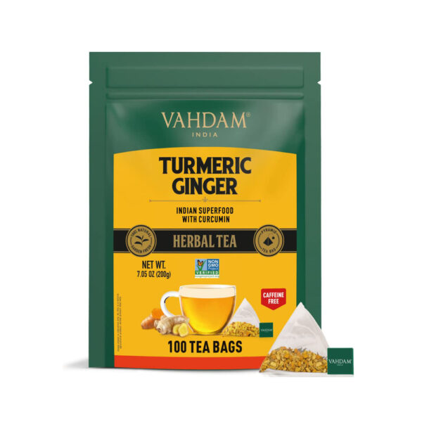 VAHDAM Turmeric Ginger Herbal Tea Bags (100 Count)